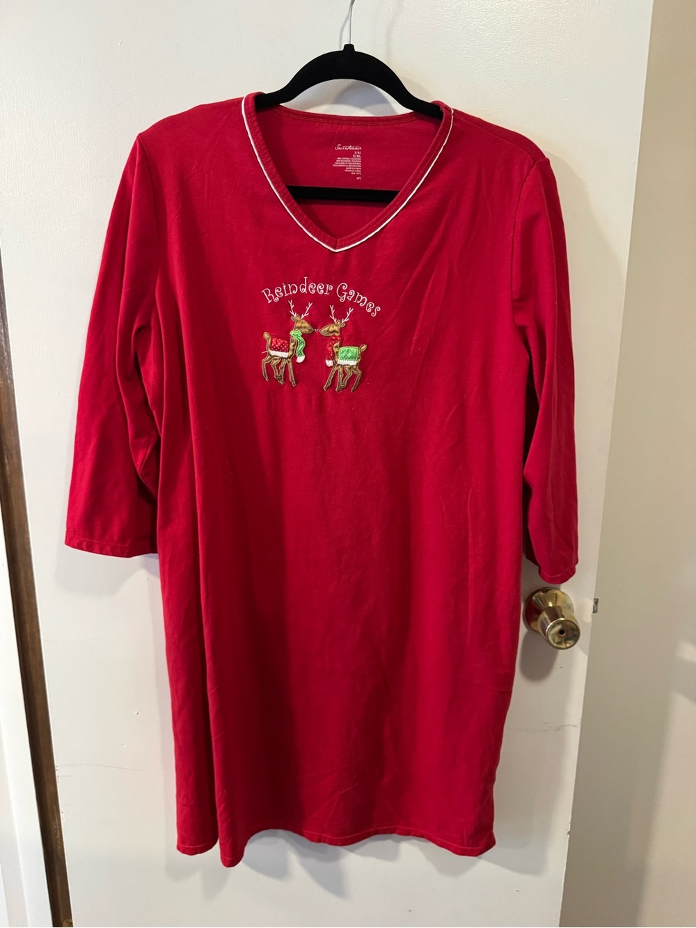 Croft & Barrow Red "Reindeer Games" Holiday Nightgown Sleep Shirt XL
